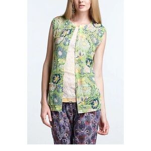 Anthropologie Sweater S GREGORY Vest WASABI Pointelle Cardigan Cotton Floral NWT